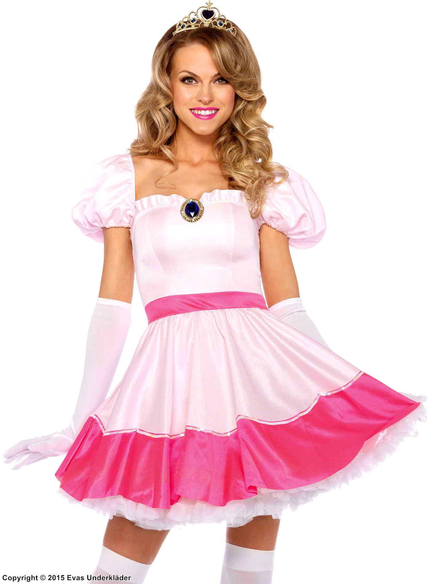 Princess Peach from Super Mario, costume dress, rhinestones, puff sleeves